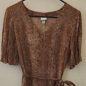 a new day XS Giraffe Print Linen Dress with Tie and Pockets